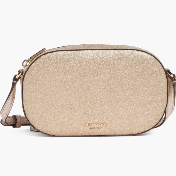 kate spade Handbags - Kate Spade Glimmer Glitter Gold Oval Camera Crossbody Bag KE459 $299 Designer